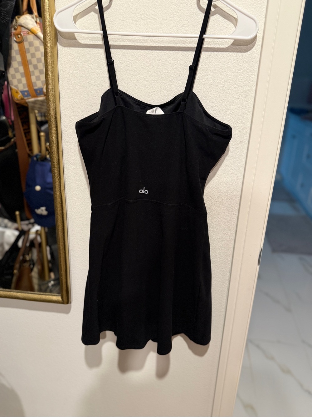ALO Yoga Black adjustable Spaghetti-Strap Mini Dress